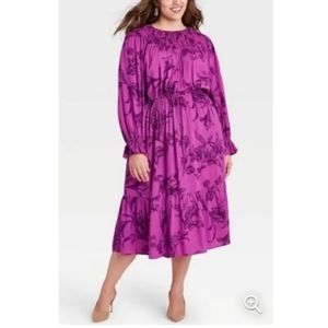 A new day purple floral long sleeve dress plus size